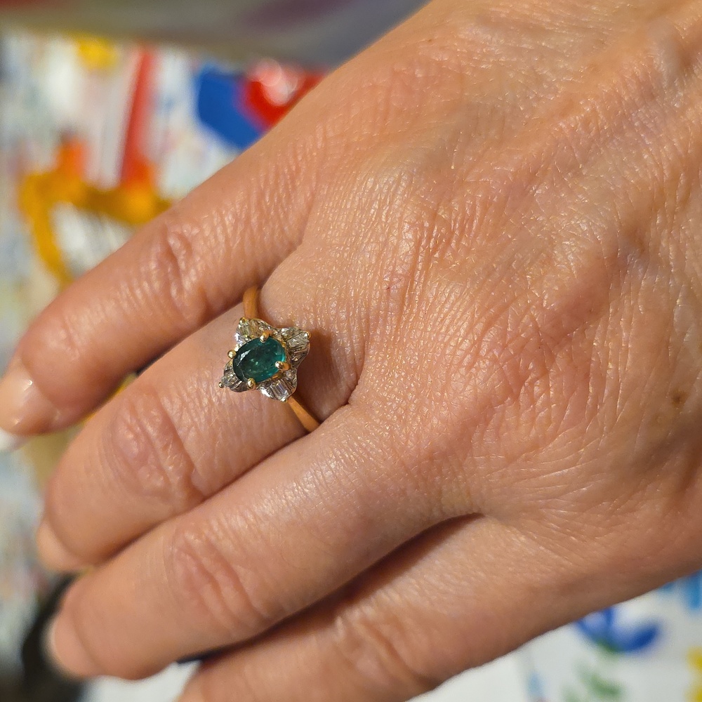 Elegant 14kt Gold Emerald And Diamond Ring. Size 8